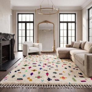 Handmade Amazigh Berber Tifinagh Geometric Natural Wool Area Rug