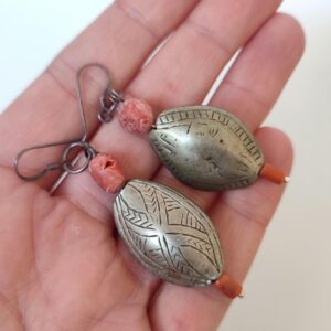 Berber Antique Chiseled Silver Coral Earrings South Design