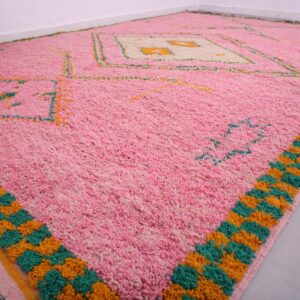 Berber Custom Design Pink Wool Geometric Living Room Rug