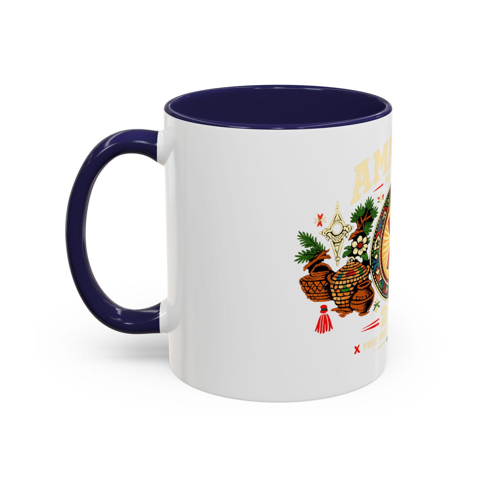 Berber Symbol Coffee Ceramic Accent Handle White Mug