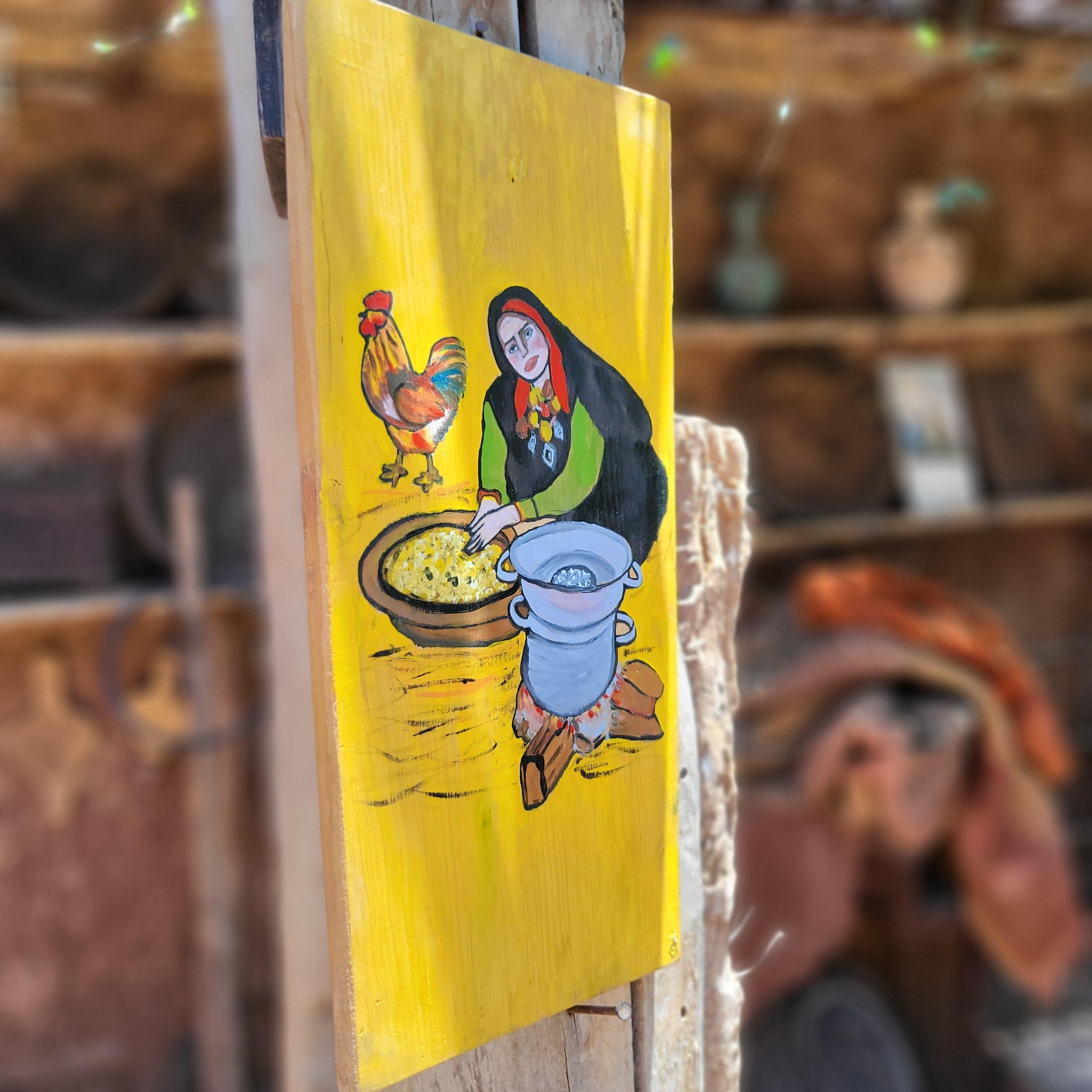 Amazigh Handpainted Cedar Wood Woman Couscous Wall Art