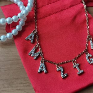 Amazigh Sparkling Letter Charm Gold-Tone Stainless Steel Necklace