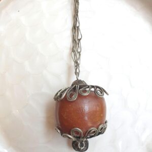 Vintage Amazigh Berber Naturel Copal Silver-Tone Talisman Pendant Necklace