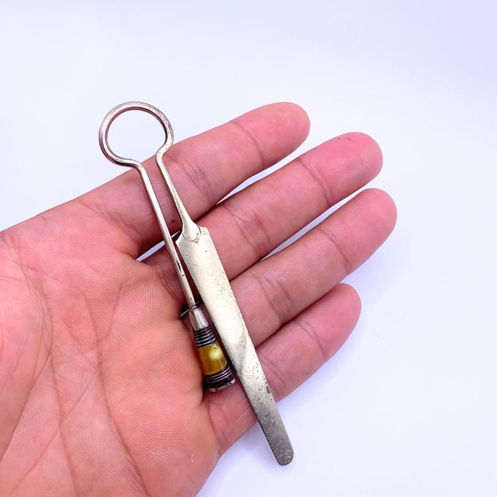 Berber Tuareg Hand-Engraved Metal Round Yellow Glass Vintage Bookmark