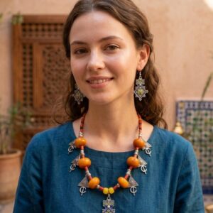 Amazigh Berber Enamel Jewelry Set with Necklace and Earrings