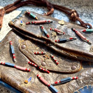 Berber Rare Vintage Handmade Leather Beaded Purse Bag