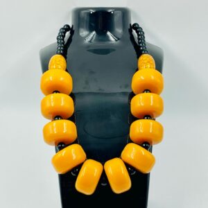 Berber Amber-Style Statement Jewelry Large Orange Resin Necklace