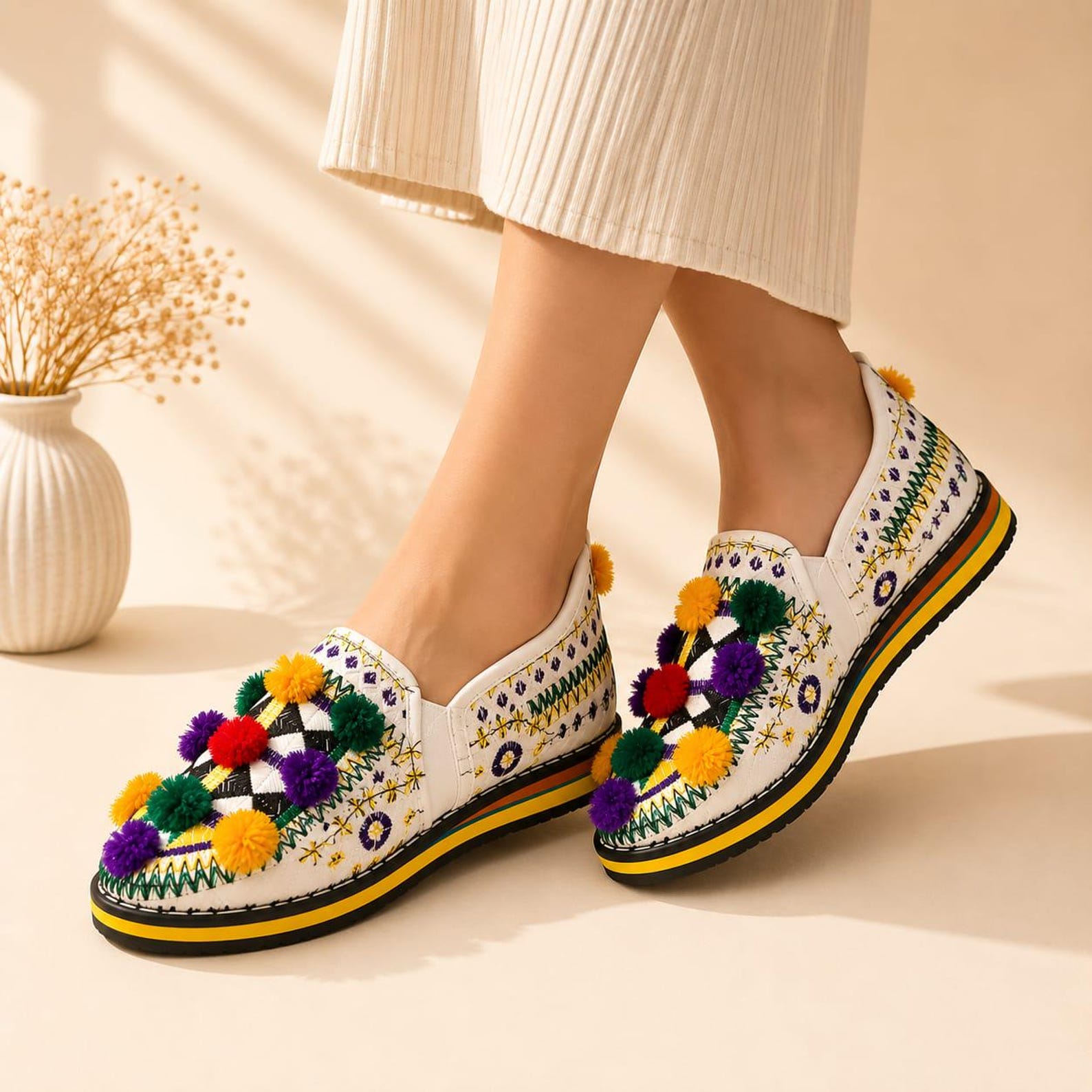 Berber Handmade Traditional Leather Slip-On Flats Colorful Shoes