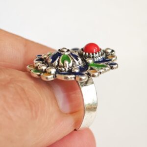 Amazigh Ring in métal argenté émaillé kabyle- - berbère