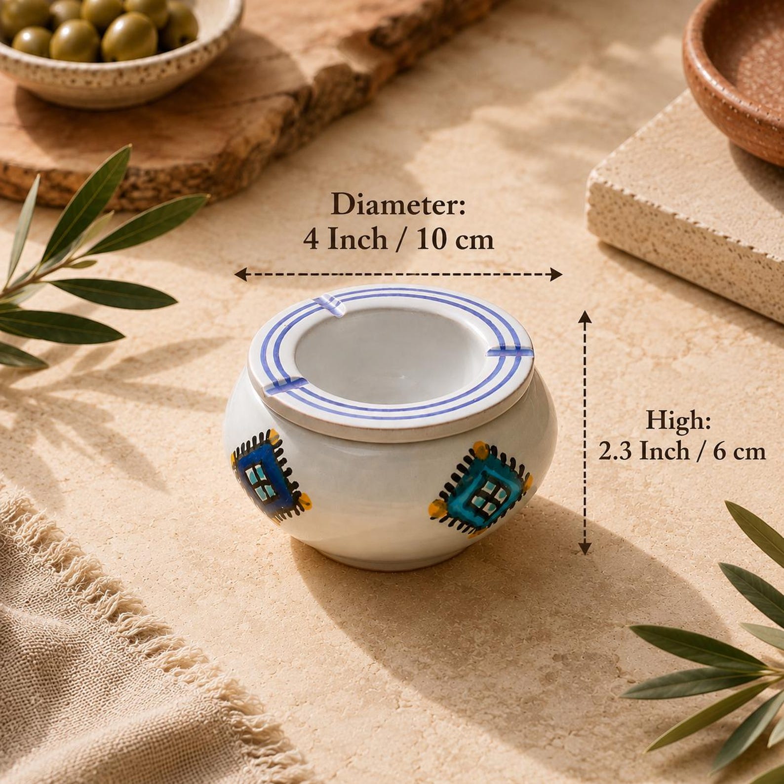 Berber Ceramic Ashtray Clay Pottery Geometric Patterns Oil
