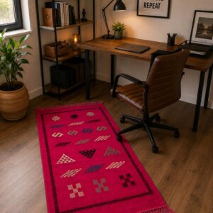 Amazigh Pink Cashmere Handmade Geometric Accent White Rug