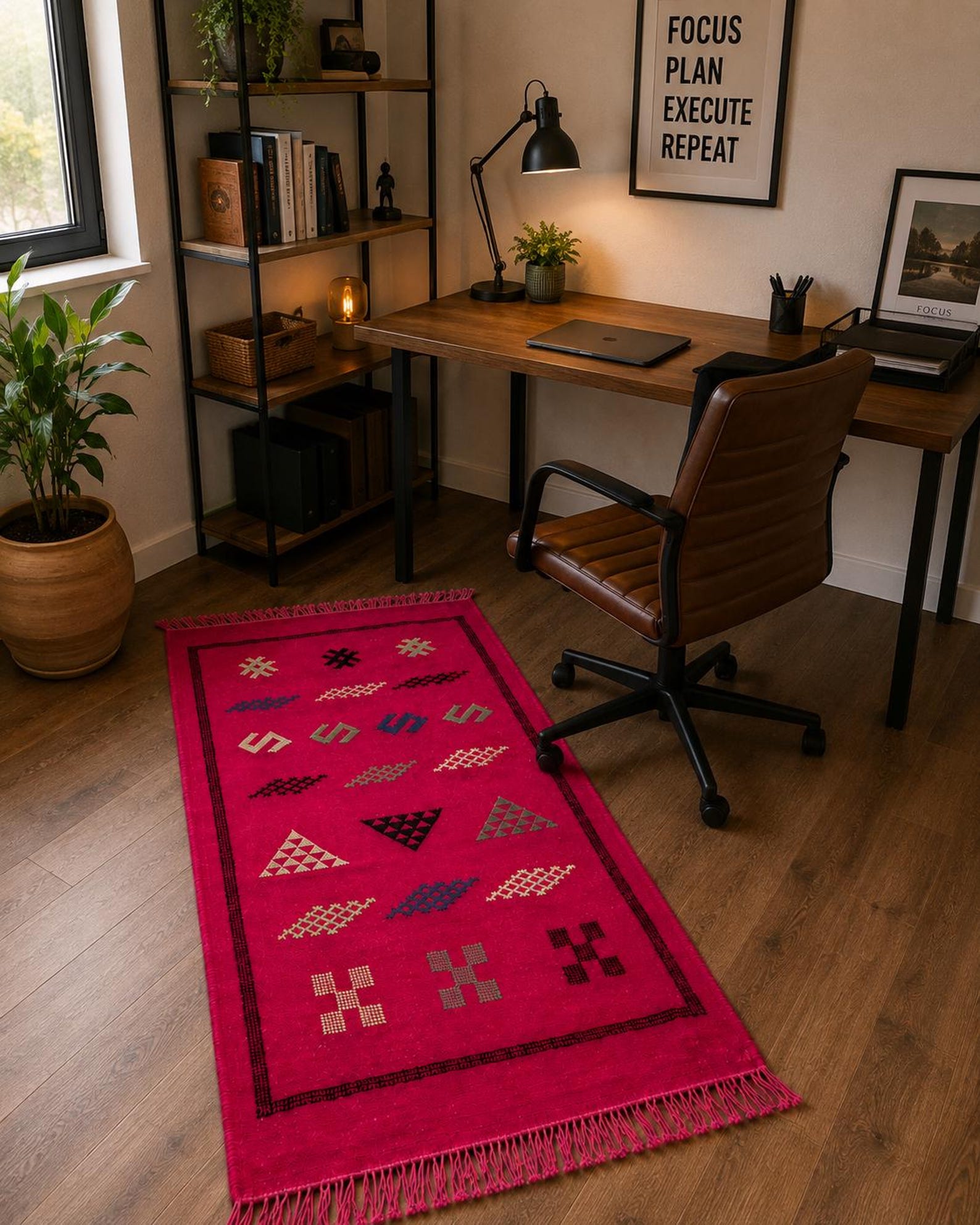 Amazigh Pink Cashmere Handmade Geometric Accent White Rug
