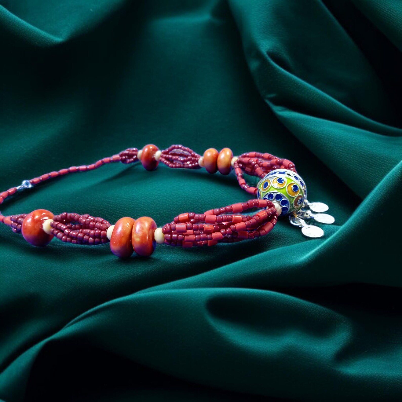 Berber Tagemmout Handmade Red Coral Resin Bead Necklace
