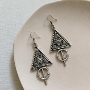 Berber Triangle Dangle Earrings Silver Tone Tribal Jewelry