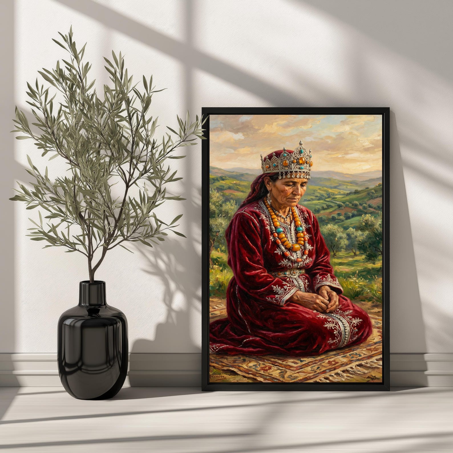 Amazigh Woman Vintage Oil Portrait Jewelry Set with Necklace