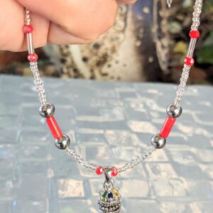 Amazigh Kabyle Handmade Stainless Steel Red Coral Enamel Necklace