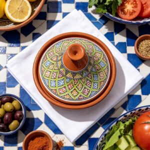 Amazigh Hand-Painted VillaVerde Flame-Proof Ceramic Cooking Tagine 30cm