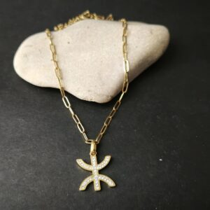 Amazigh Tifinagh Yaz Sparkling Zirconium Stainless Steel Pendant Necklace