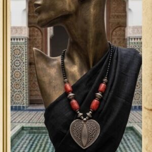 Amazigh Handmade Heart Pendant Red Beaded Statement Necklace