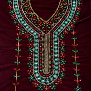 Amazigh Burgundy Velvet Crystal Embroidered Bridal Takchita Kaftan