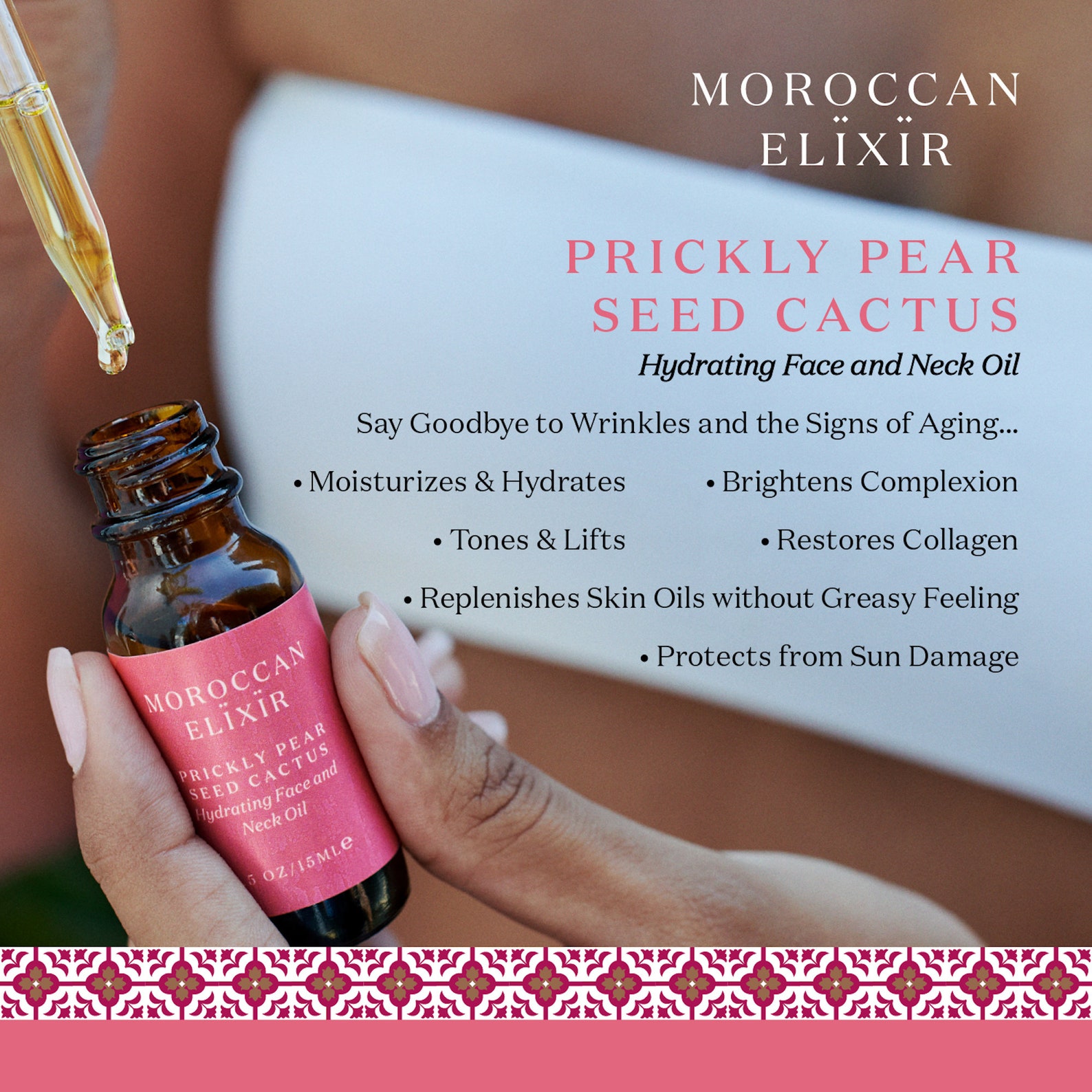 Berber Prickly Pear Cactus Face Neck Oil for Everyday Heritage Style Use
