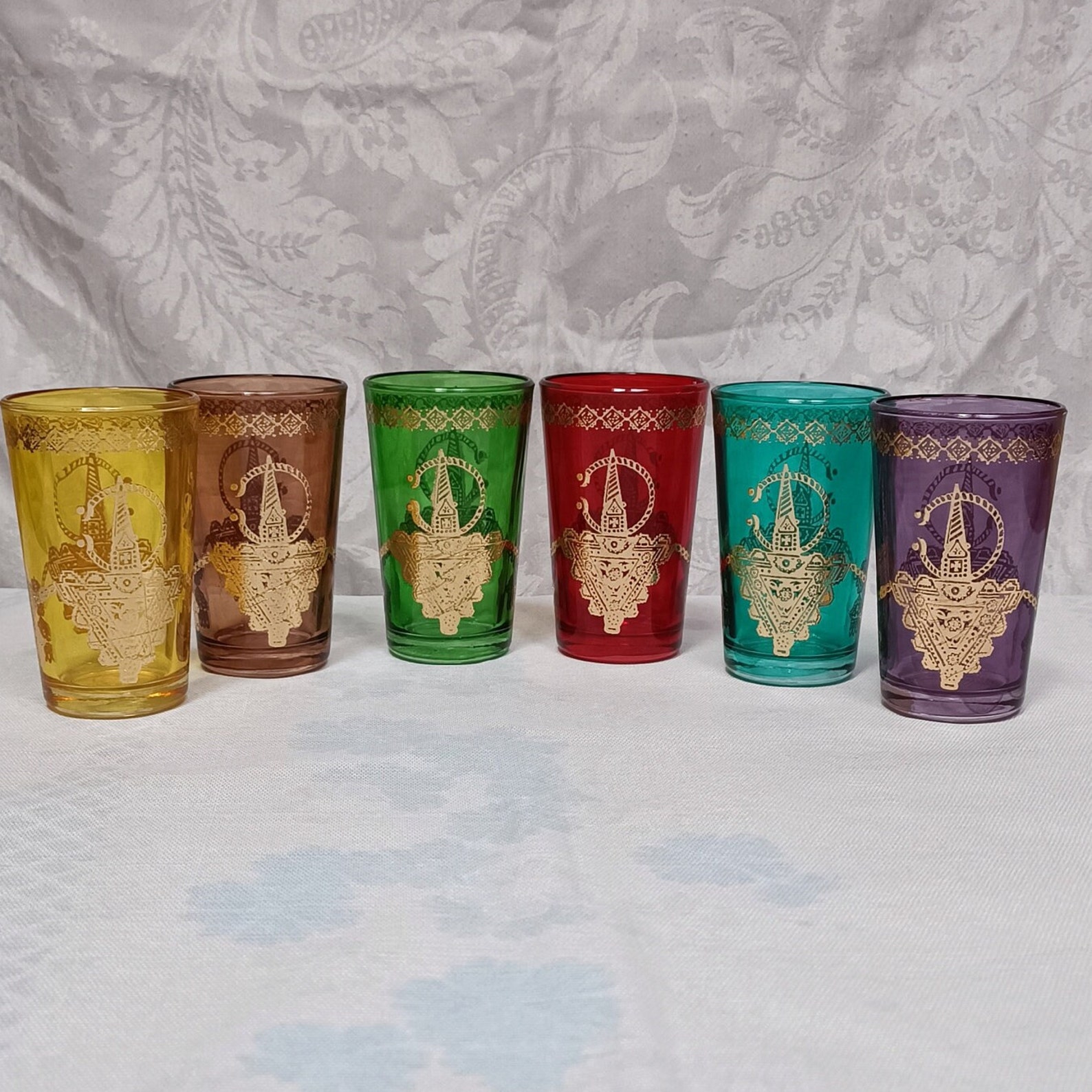 Amazigh verres à thé Six marocains colorés Handmade