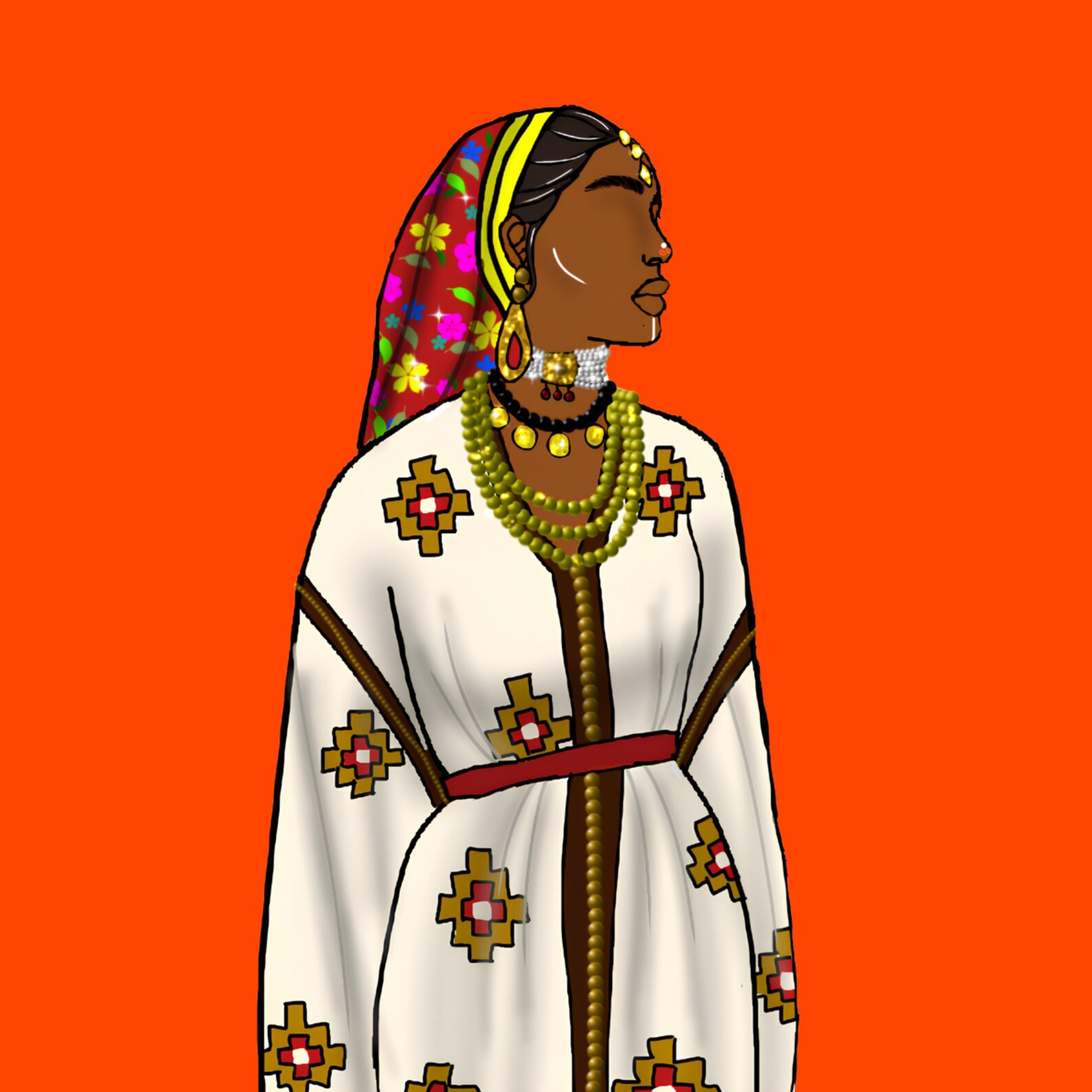 Amazigh Berber Woman Traditional Hand-Drawn Digital Wall Art