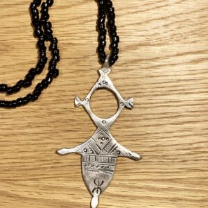 Amazigh Tuareg Symbolic Metal Pendant Necklace with Leather Cord