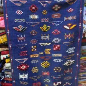 Berber Handmade Blue Camel Wool Tribal Carpet Rug