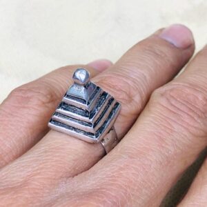 Handmade Amazigh Berber Solid Silver Geometric Pyramid Cone Ring