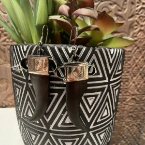 Amazigh Tuareg Silver and Mahogany Lightweight Engraved Earrings
