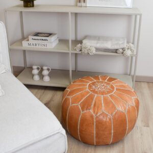 Amazigh Handmade Leather Stuffed Ottoman Footstool Sand Pouf