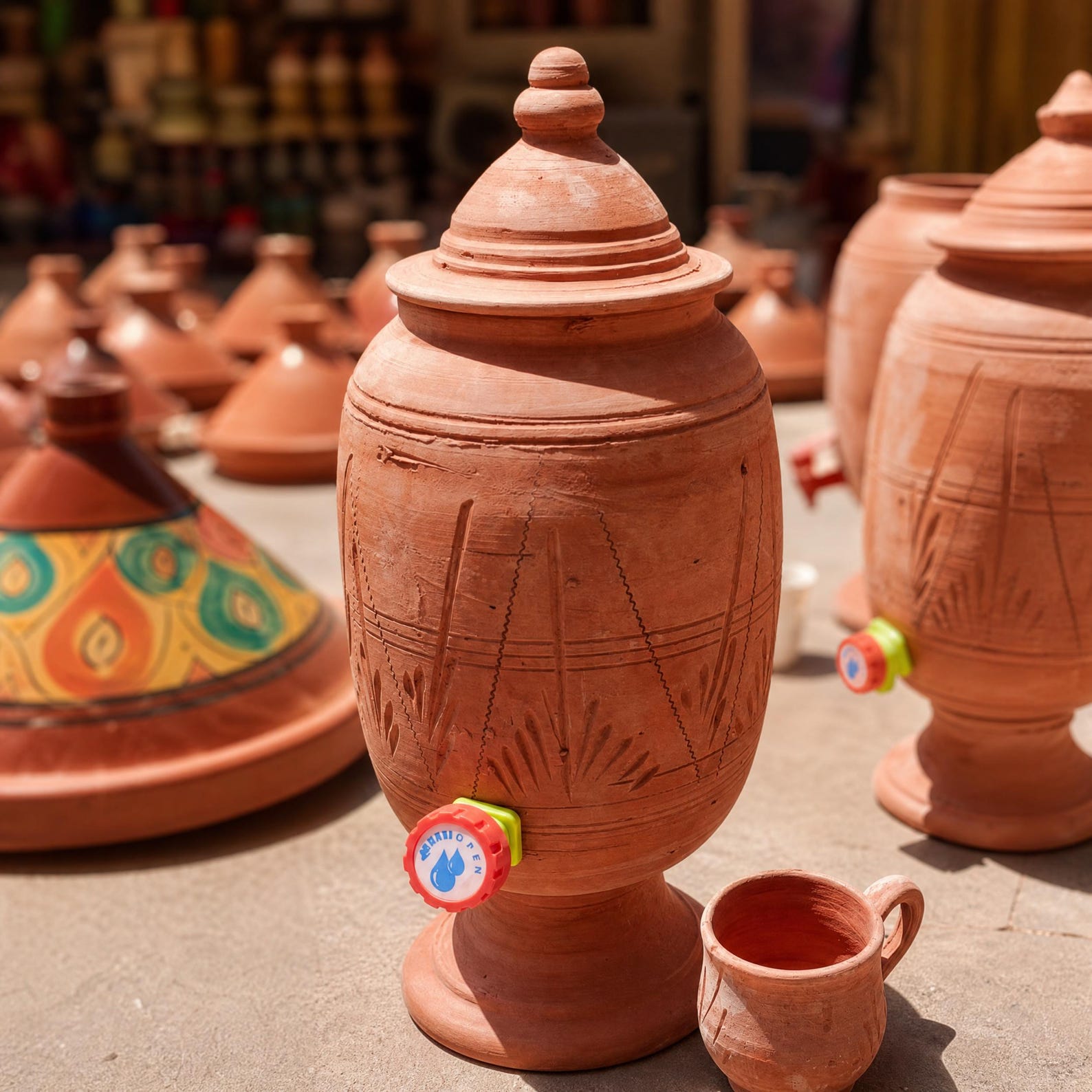Amazigh Handmade Clay Water Spigot Cup Terracotta Dispenser