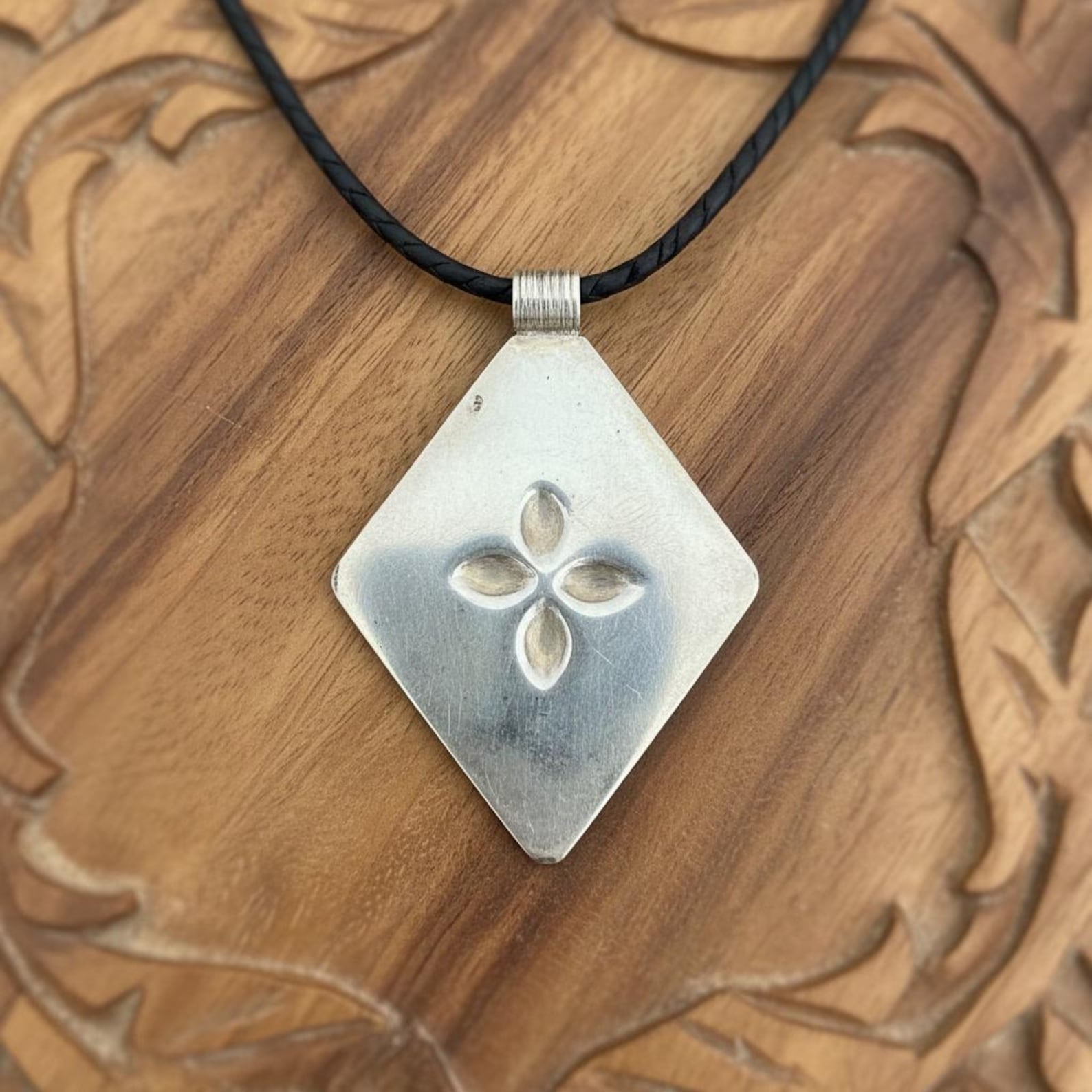 Amazigh Silver Pendant Coral Stone Handmade Jewelry Necklace