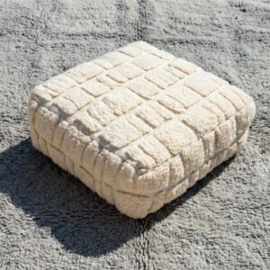 Berber Beni Ourain Square Cover White Wool Pouf