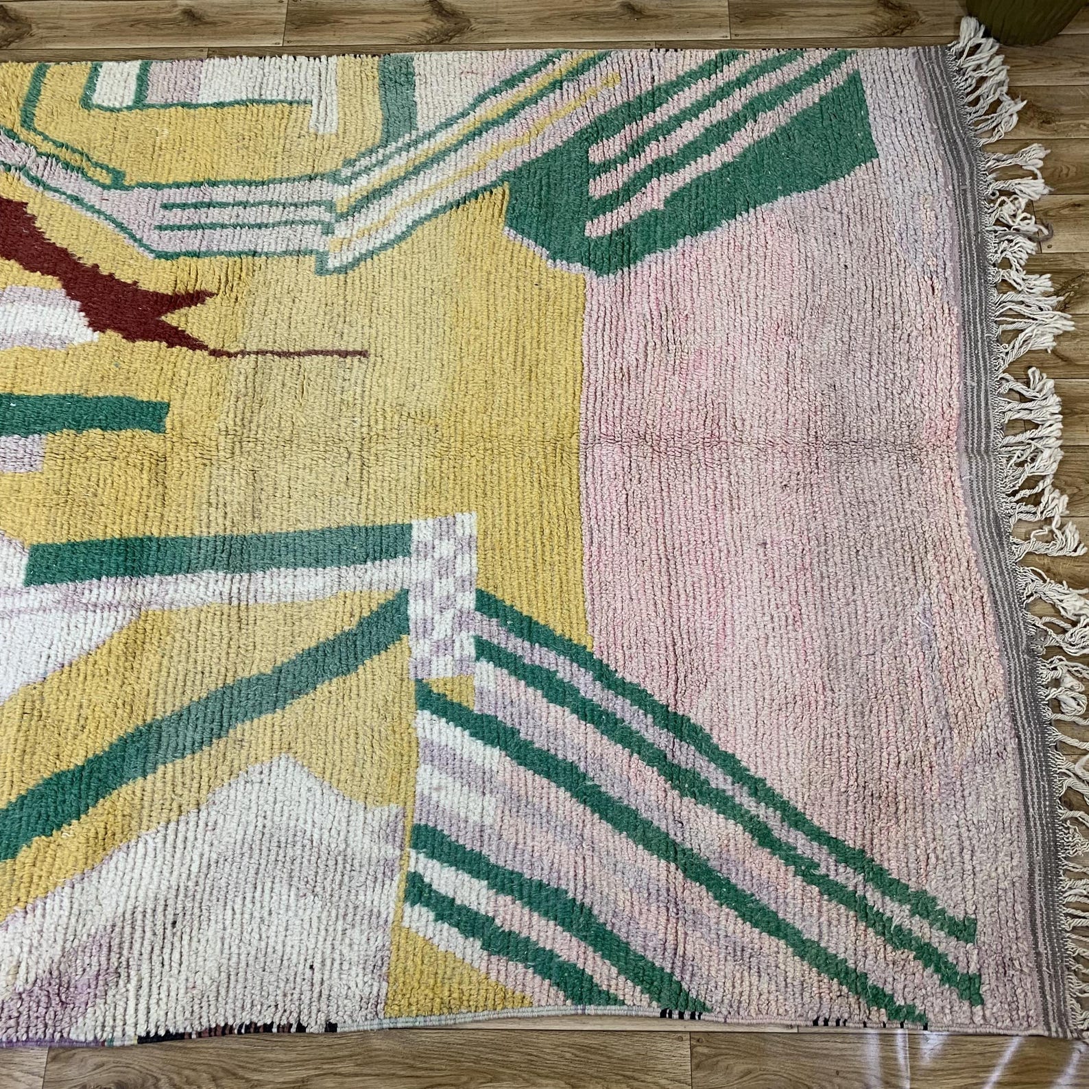 Amazigh Wool Mustard Yellow Cream Abstract Forest Green Rug