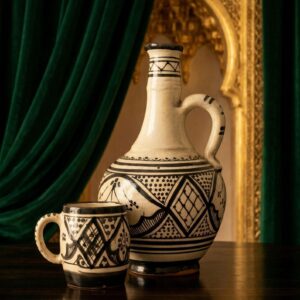 Amazigh Handcrafted Pottery Black White Design Ceramic Piece