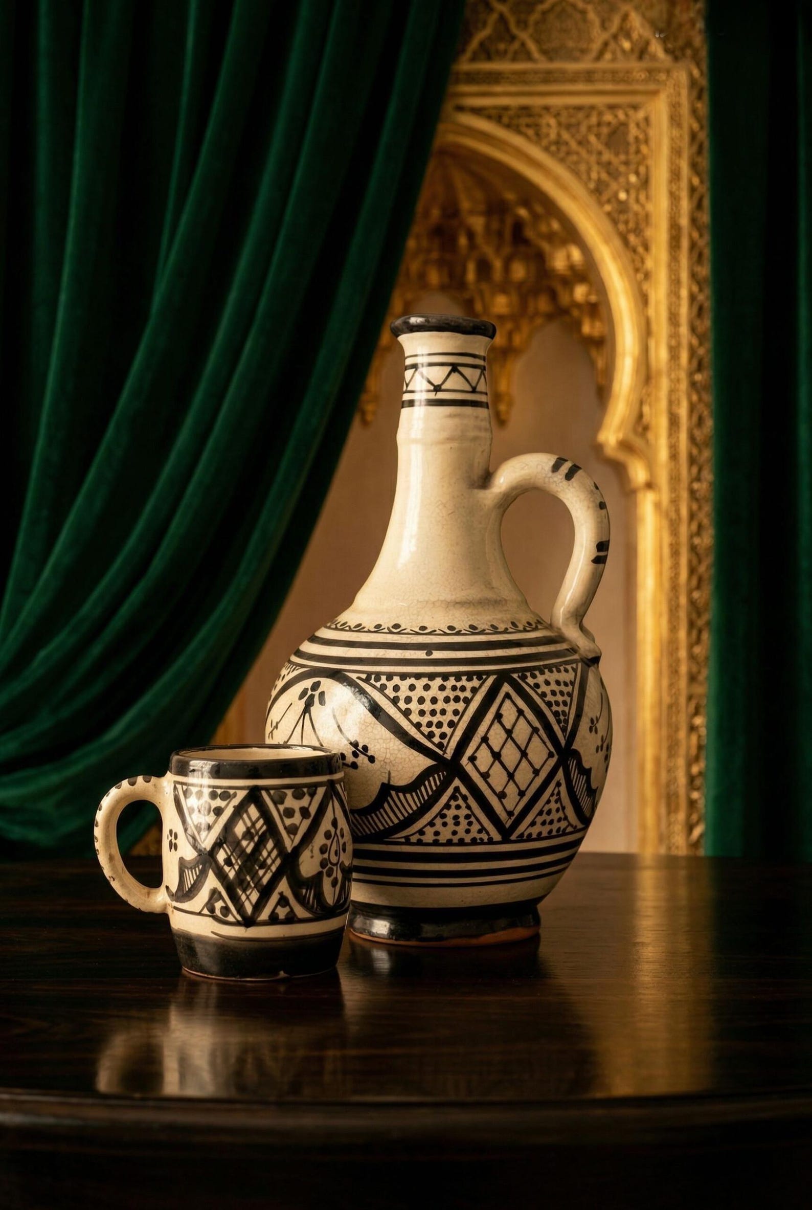 Amazigh Handcrafted Pottery Black White Design Ceramic Piece