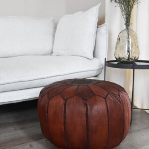 Berber Artisanal Leather Pouffe Handmade Delivered stuffed Pouf
