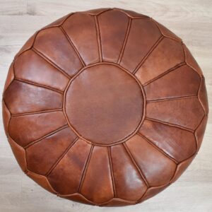 Amazigh Leather Honey Red Delivered Stuffed Modern Pouf