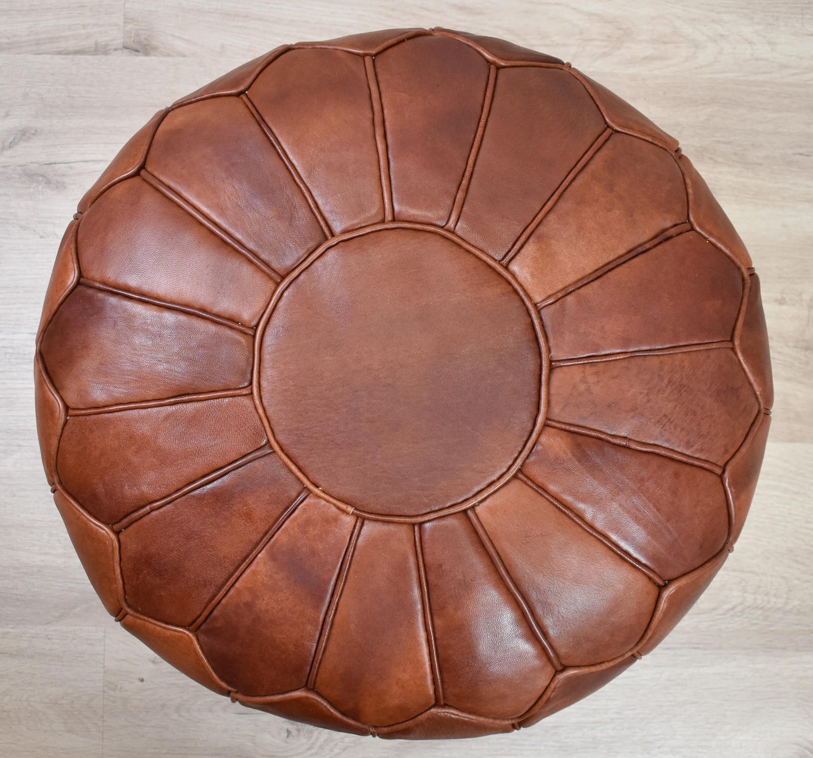 Amazigh Leather Honey Red Delivered Stuffed Modern Pouf