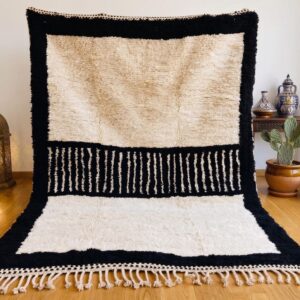 Custom Amazigh Berber Black and Ivory Wool Living Room Rug