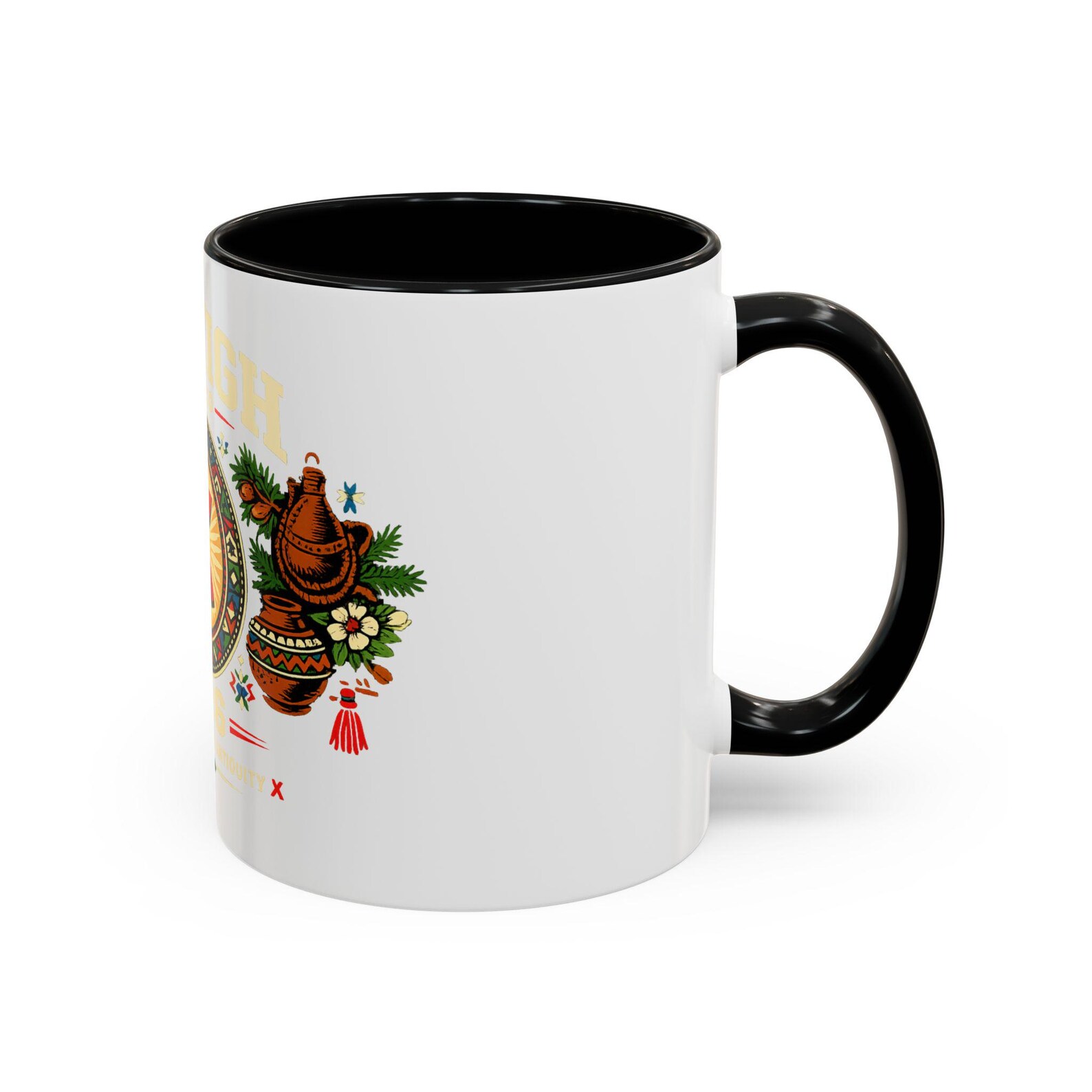 Berber Symbol Coffee Ceramic Accent Handle White Mug