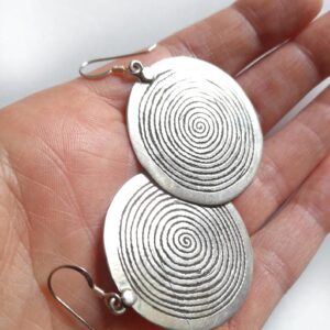Berber Silver Spiral of Life Round Disk Earrings