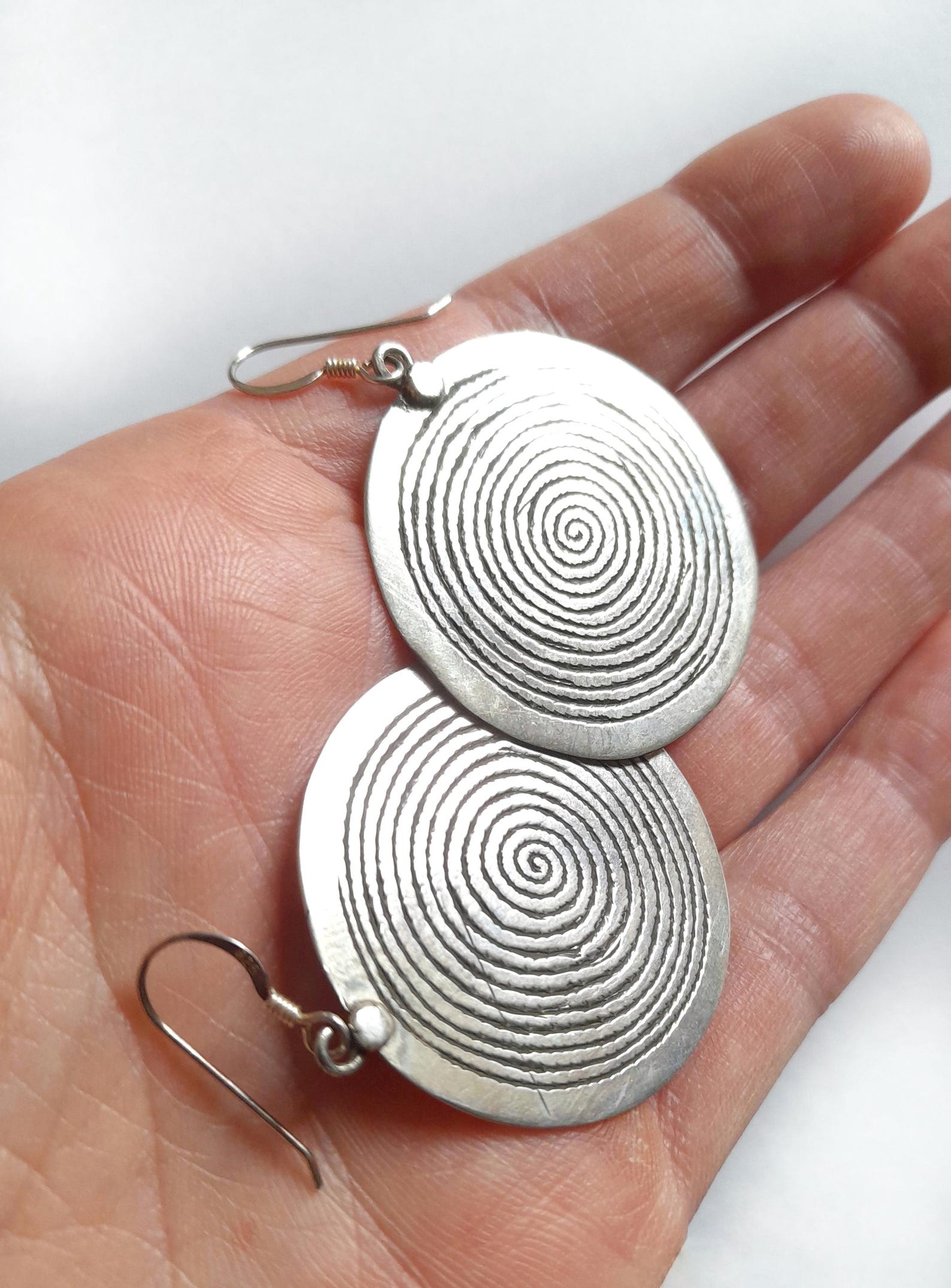 Berber Silver Spiral of Life Round Disk Earrings