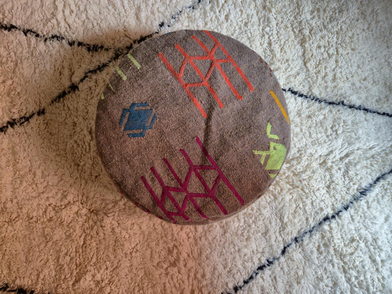 Berber Set Handmade Kilim Vintage Wool Footstool Pouf