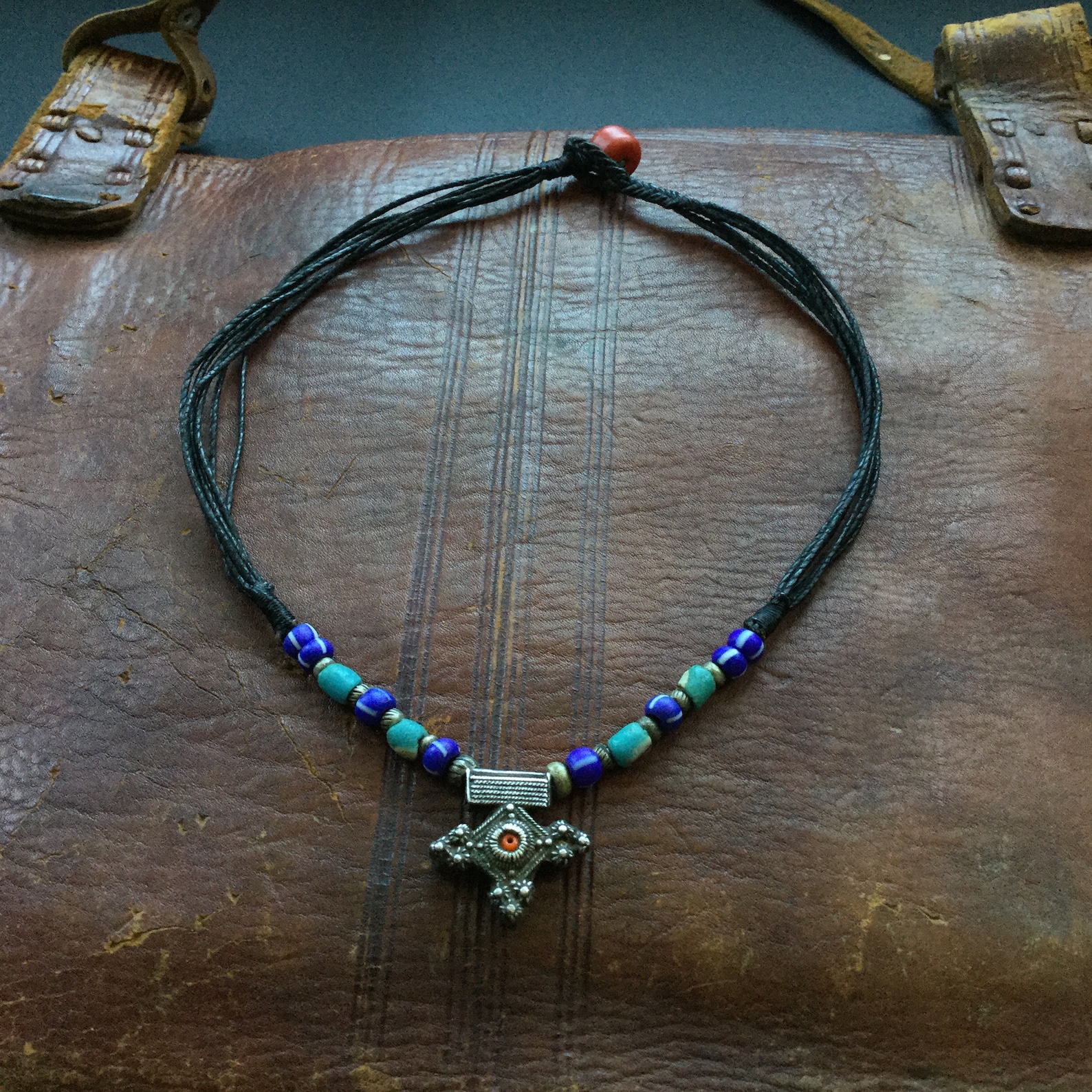 Berber Mauritanian Cross Silver Bead Amulet Necklace Jewelry