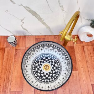 Amazigh Hand Painted Checkerboard Bathroom Sink Basin Ceramic Ring