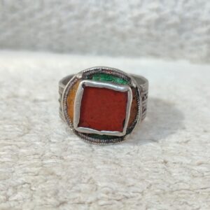 Amazigh Red glass and enamel ring size 11.5