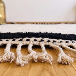 Custom Amazigh Berber Black and Ivory Wool Living Room Rug